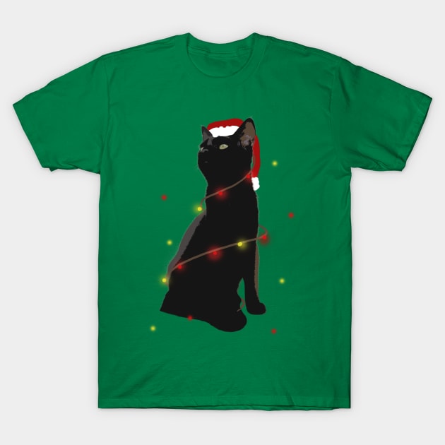 Christmas Lights Cat T-Shirt by Collage Collective Berlin